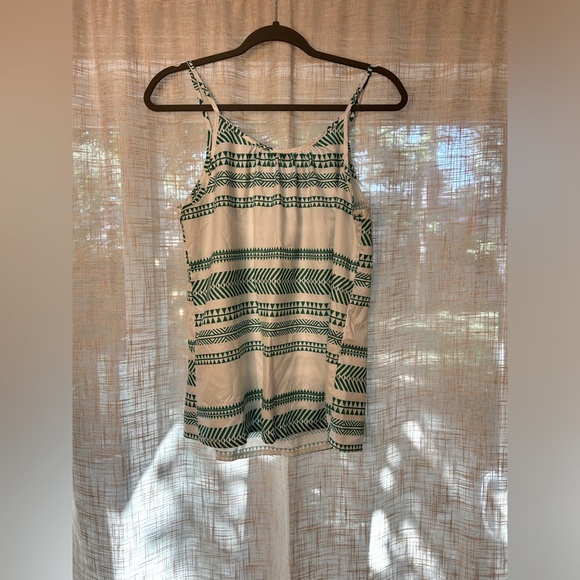 Green and White Lightweight Geometric Striped Tank Top. - Picture 2 of 10